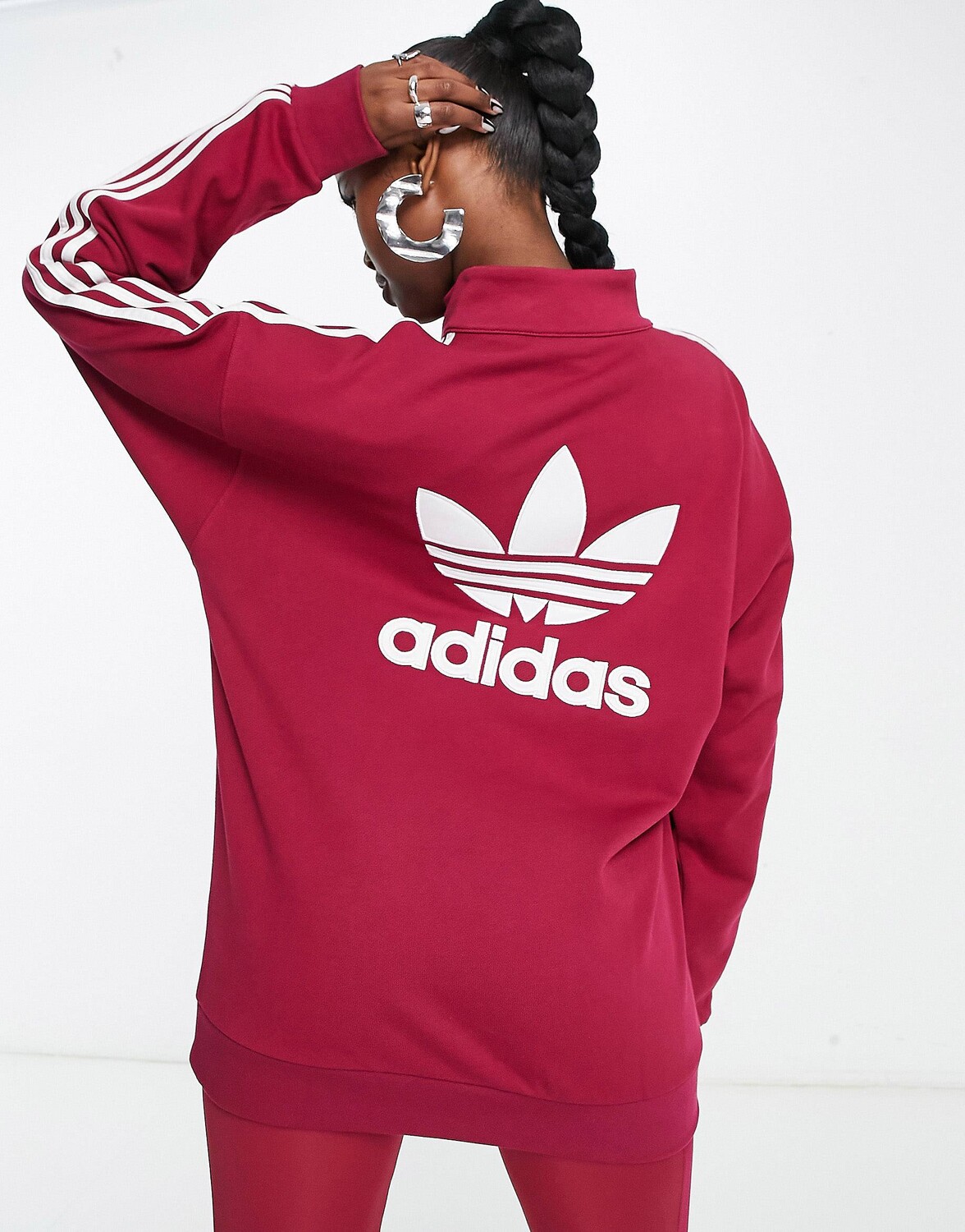 

Темно-бордовая флисовая куртка на молнии adidas Originals 'centre stage', Красный