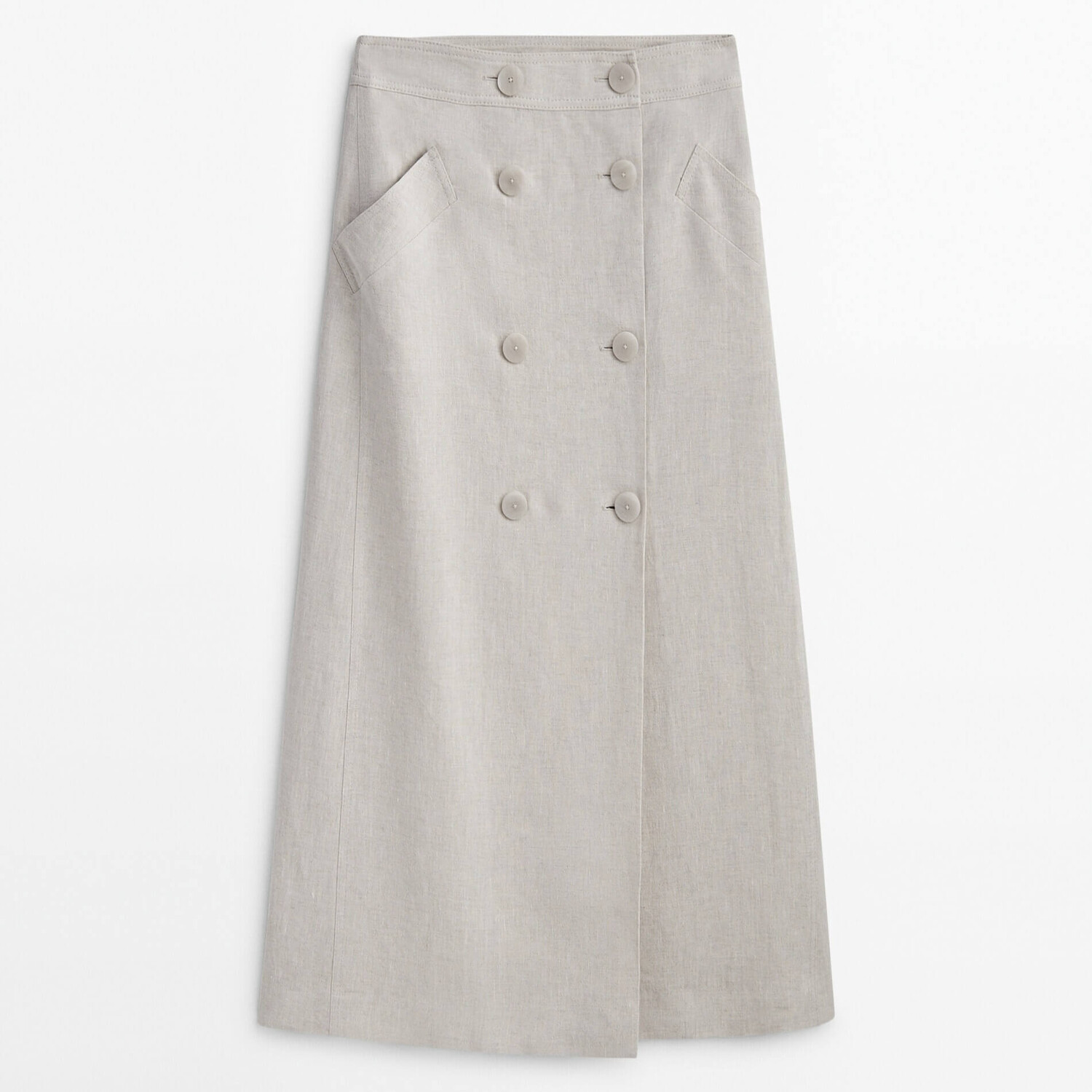 

Юбка Massimo Dutti Double-Buttoned Linen Blend Midi, кремовый