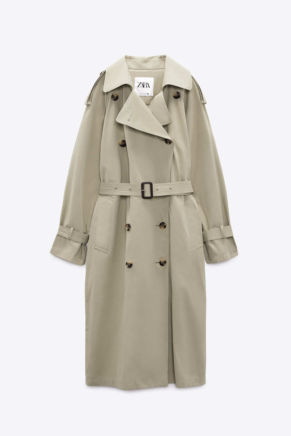 

Тренч Zara Oversize Water-repellent With Belt, зеленый