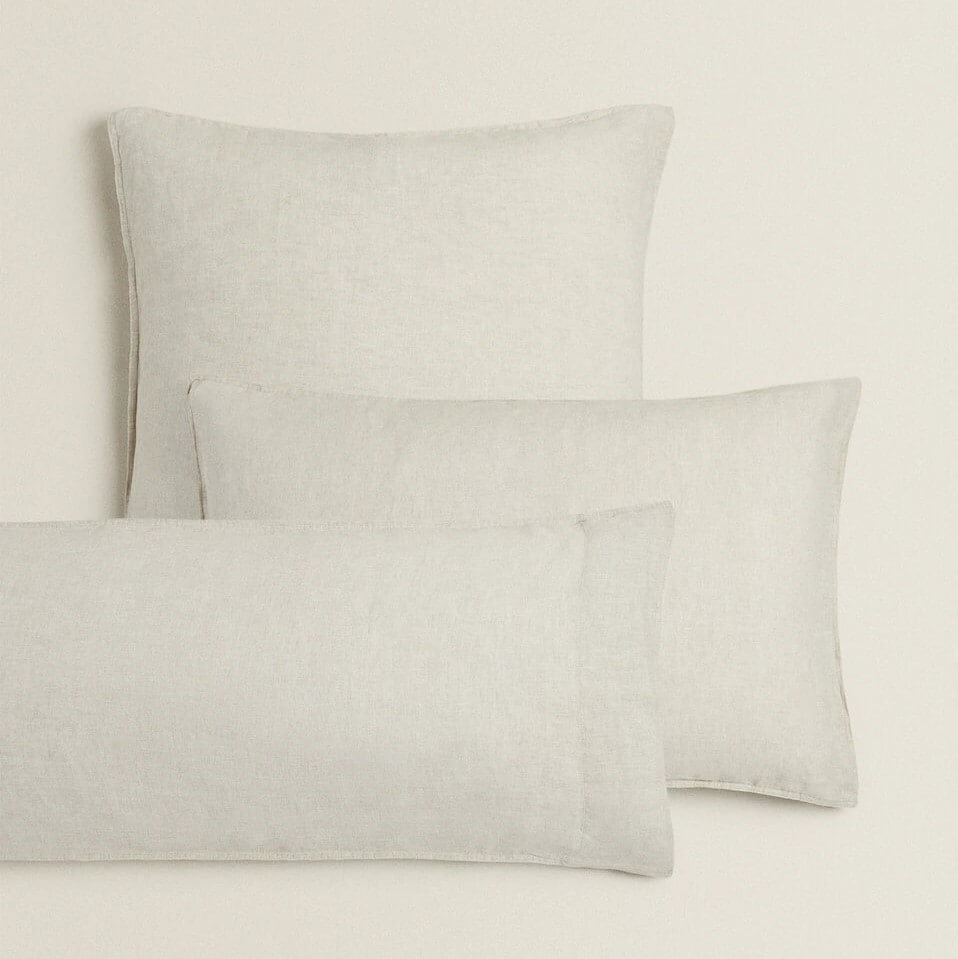 Наволочка Zara Home (160 gsm) Washed Linen, светло-бежевый наволочка однотонная на подушку или валик из стираного льна 50 x 70 см зеленый