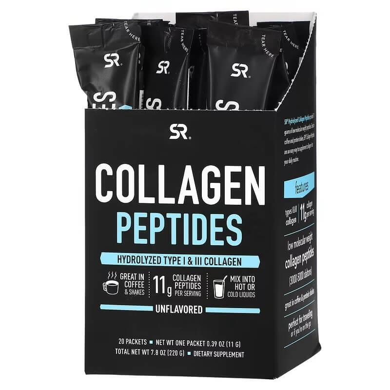 Коллагеновые пептиды Sports Research 20 пакетиков, 11 г sports research комплекс collagen beauty морской коллаген с нейтральным вкусом 163 г 5 75 унций