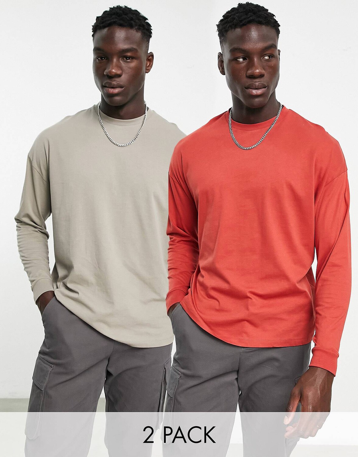 

Набор из 2 футболок оверсайз с длинными рукавами ASOS DESIGN