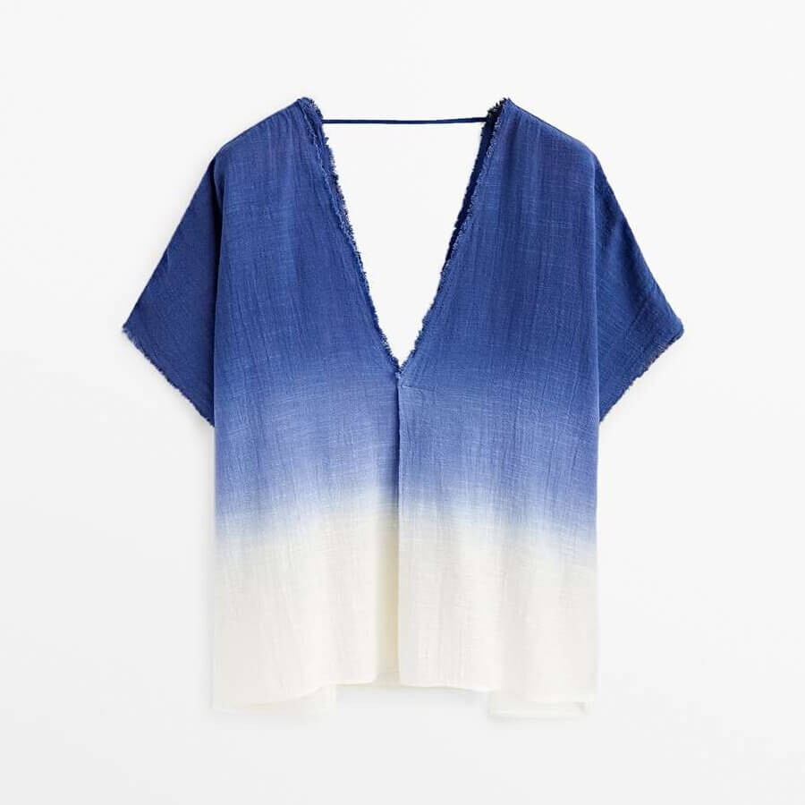 

Рубашка Massimo Dutti Ombre Short Sleeve Rustic, небесно-голубой