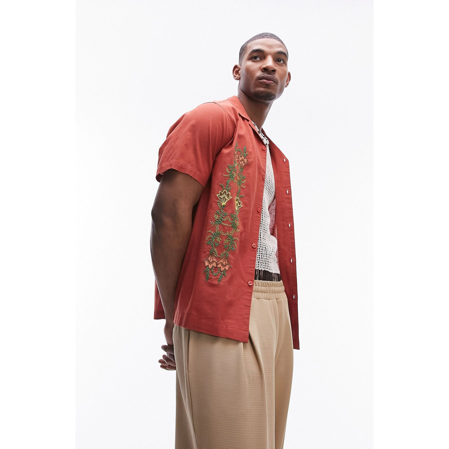 Рубашка Topman Short Sleeve Relaxed Embroidered Floral, красный рубашка с короткими рукавами и цветочным принтом y a s оранжевый