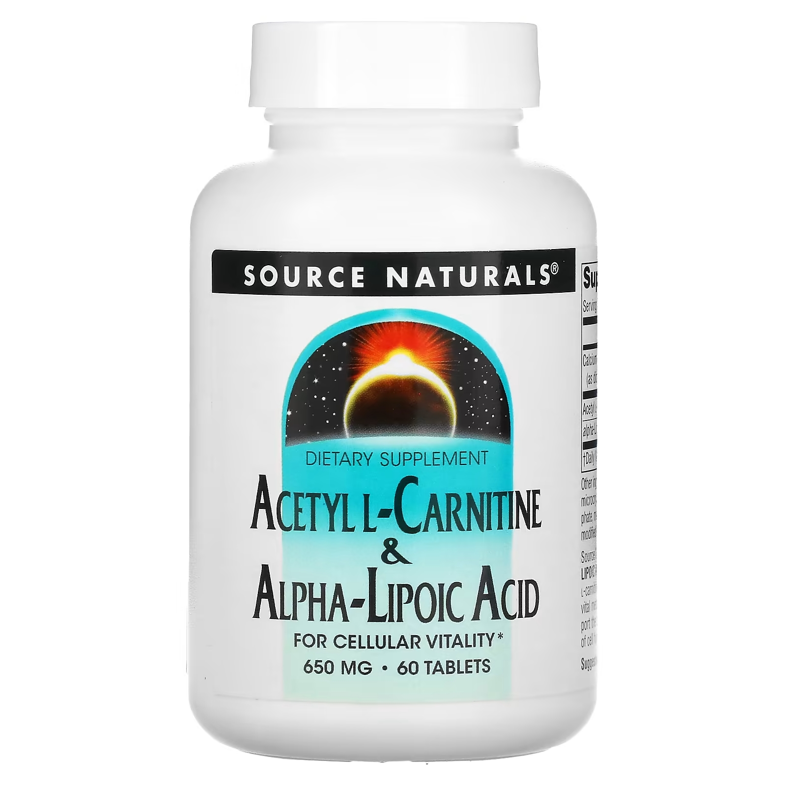 Source Naturals ацетил-L-карнитин и альфа-липоевая кислота 650 мг, 60 таблеток