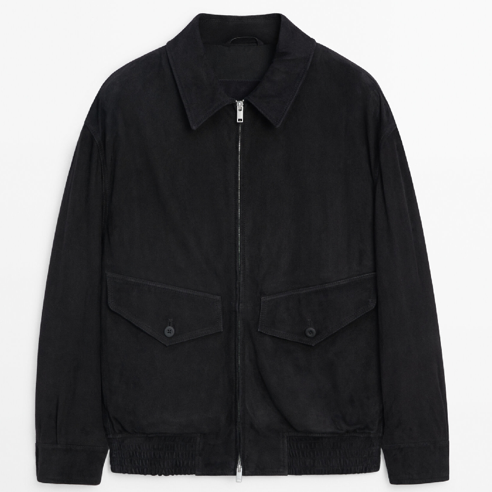 цена Куртка Massimo Dutti Short Suede Leather, темно-синий