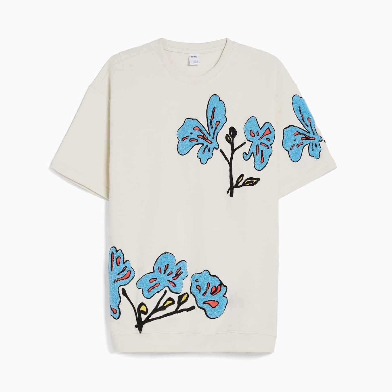 

Футболка Bershka Short Sleeve Plush With Patches, белый