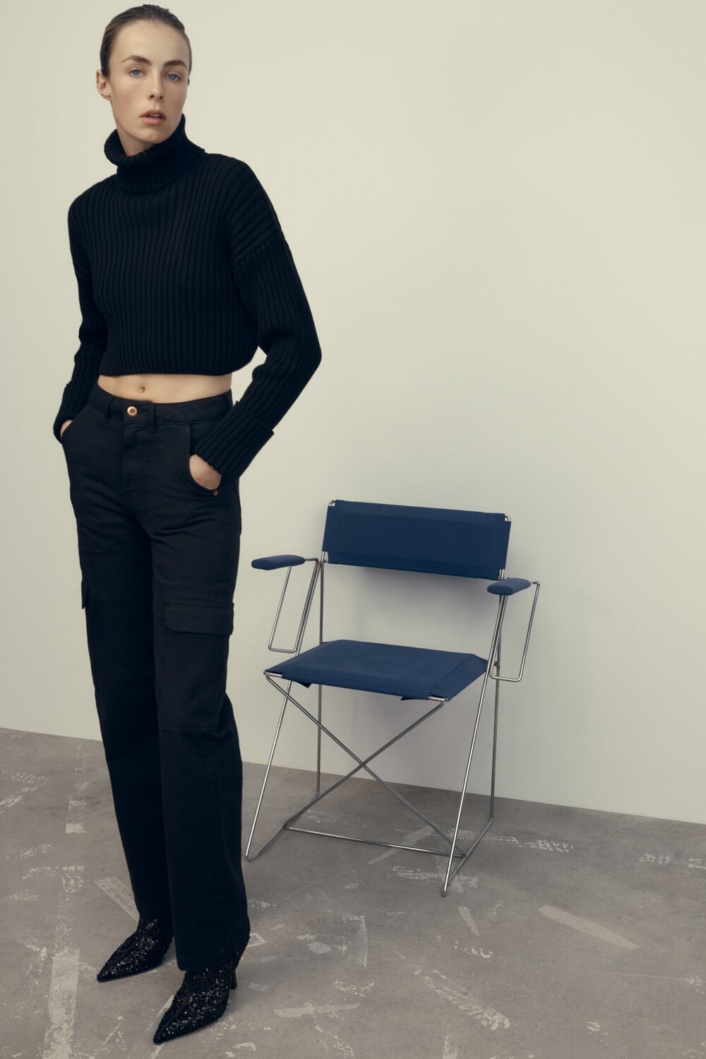

Ботильоны из тканя с пайетками ZARA, черный