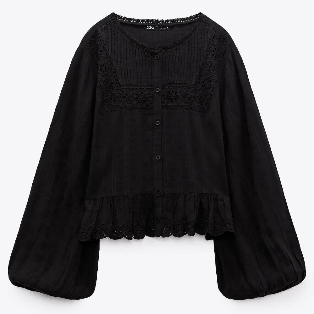 

Рубашка Zara Cutwork Embroidery, черный