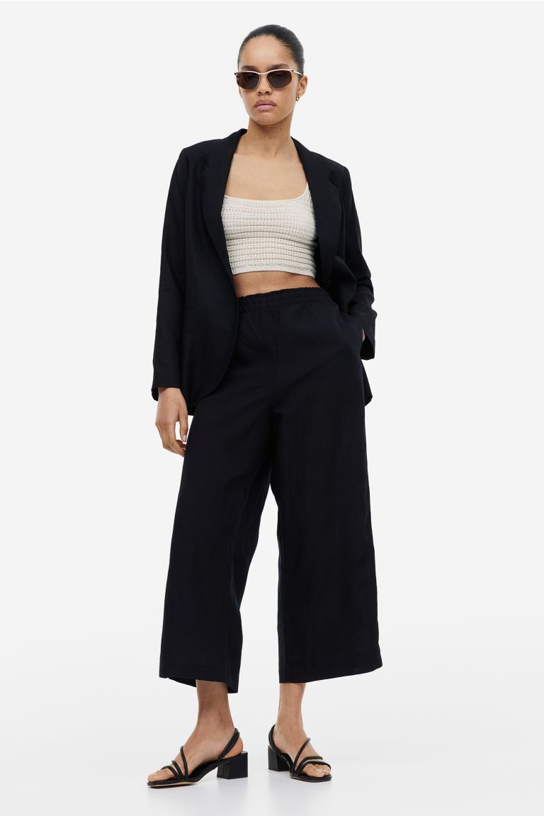 Укороченные брюки из смесового льна H&M, черный