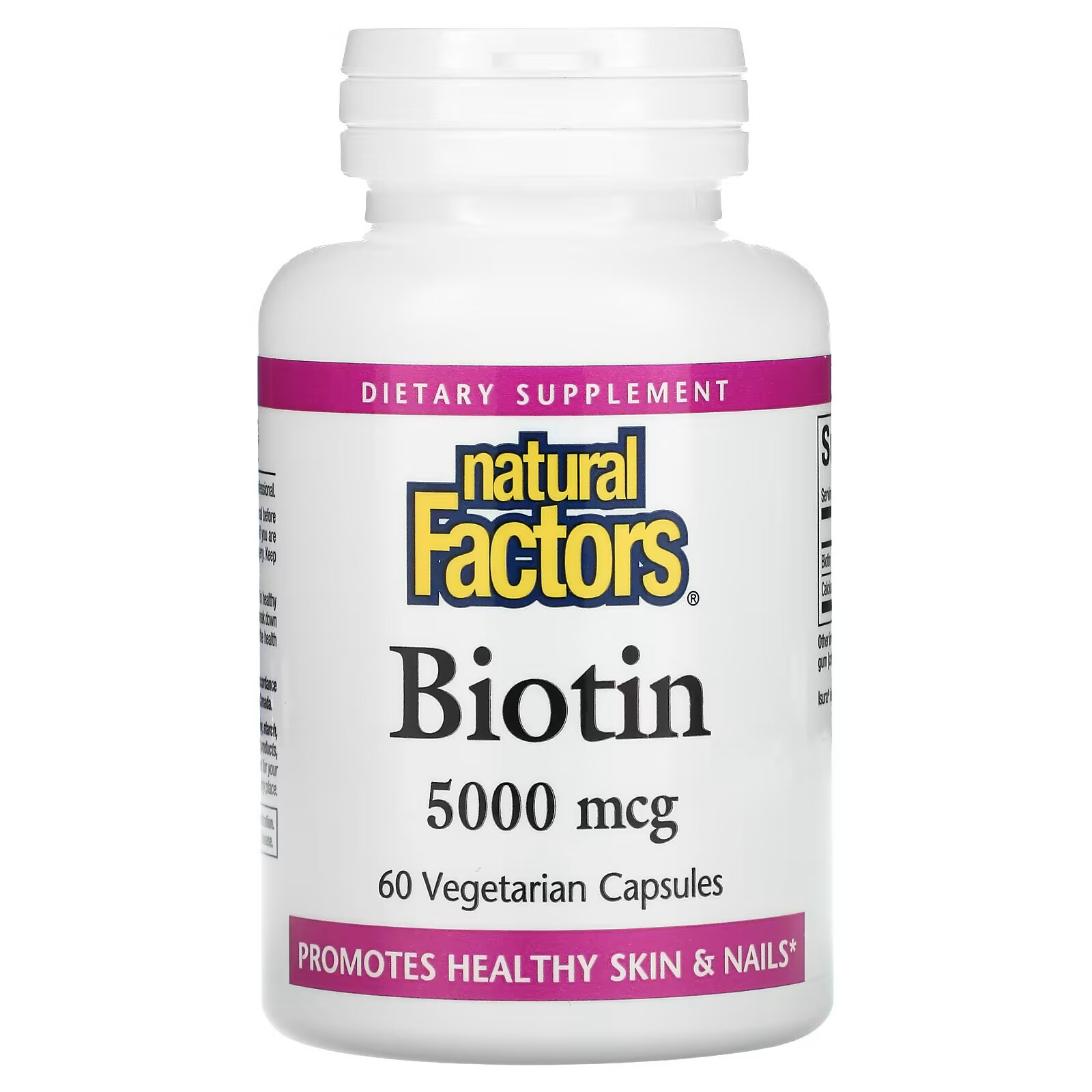 Natural Factors, Биотин, 5000 мкг, 60 вегетарианских капсул jarrow formulas биотин 5000 мкг 100 вегетарианских капсул