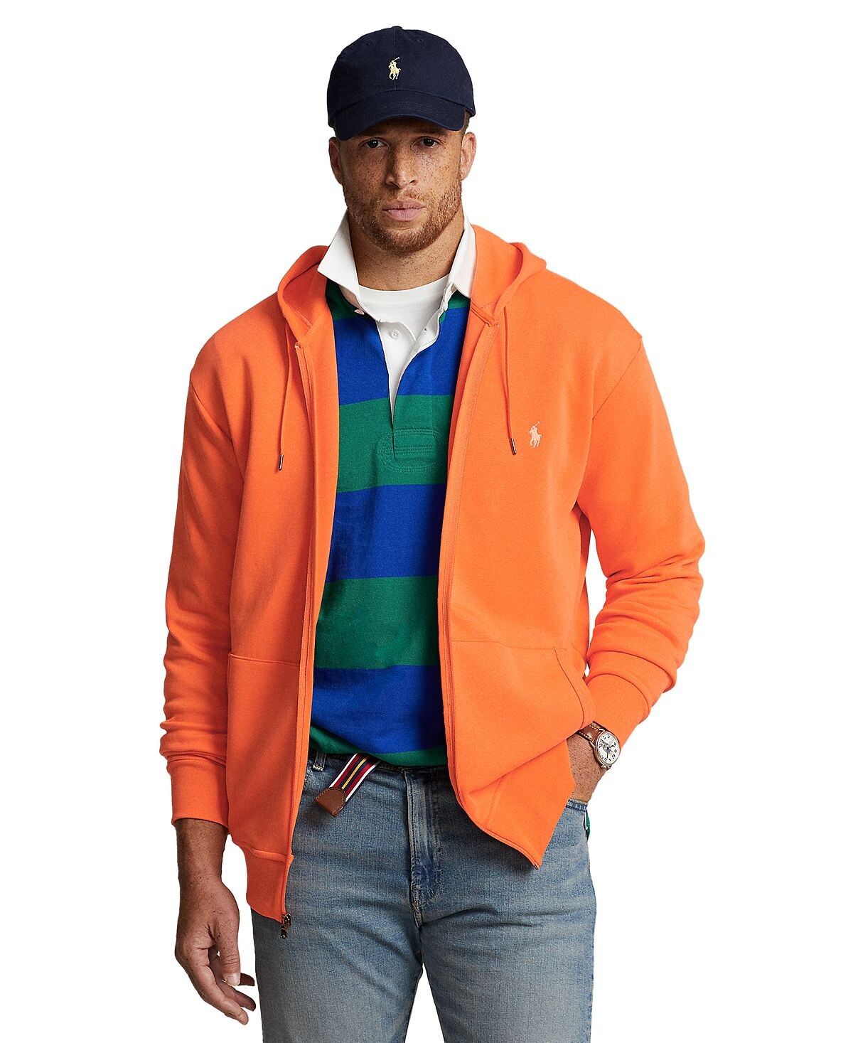 

Мужская толстовка с капюшоном big & tall двойной вязки с молнией во всю длину Polo Ralph Lauren, мульти