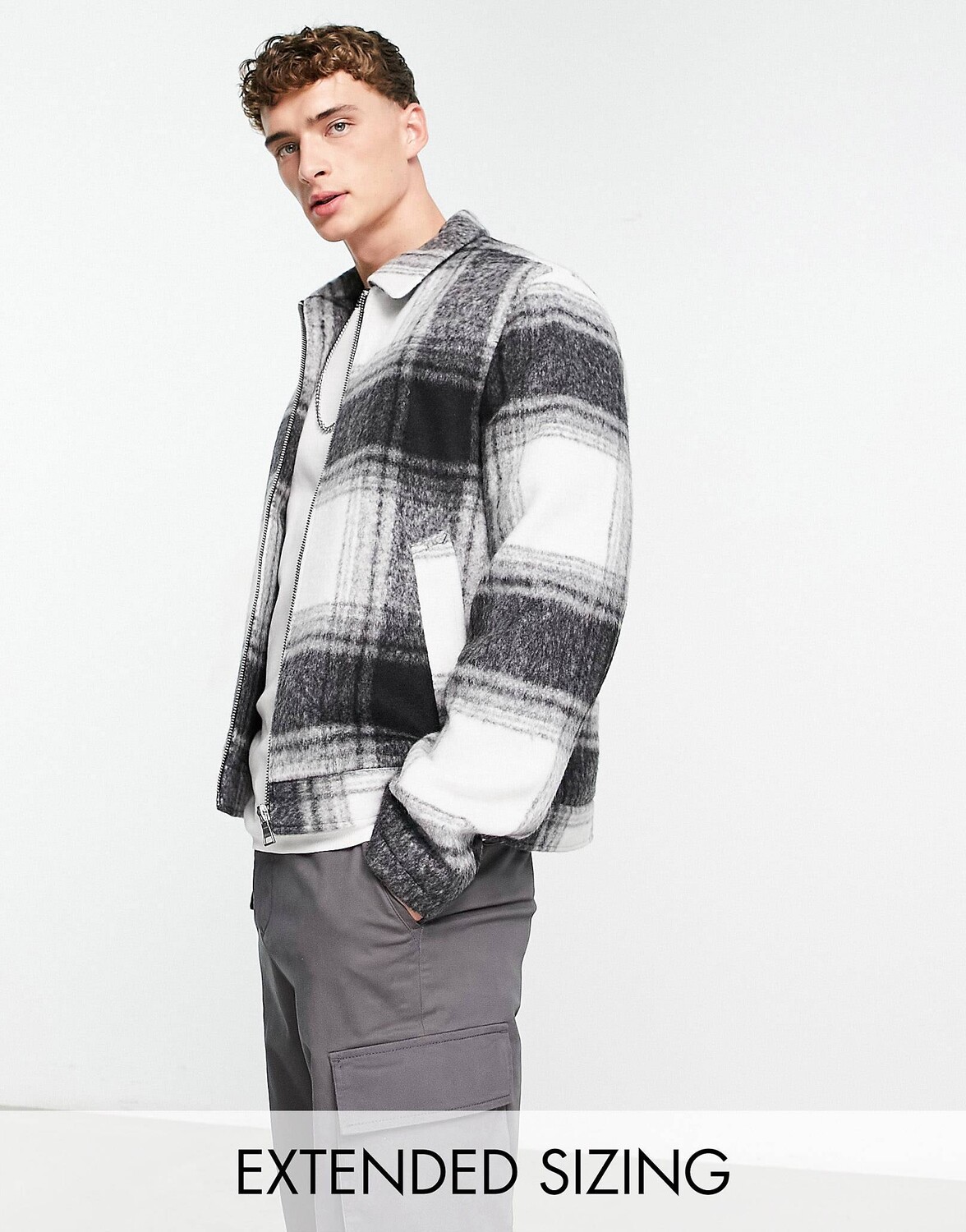 

Жакет харрингтон в черную и белую клетку ASOS DESIGN, Серый