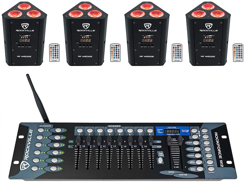 Комплект Rockville RF WEDGE BLACK RGBWA + UV Батарея Wireless DMX Up Lights + Контроллер RF WEDGE BLACK + Rockforce W2