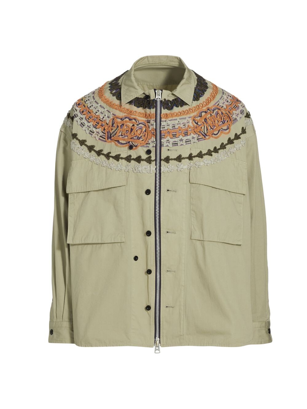 

Рубашка на молнии с вышивкой Code Sacai, хаки