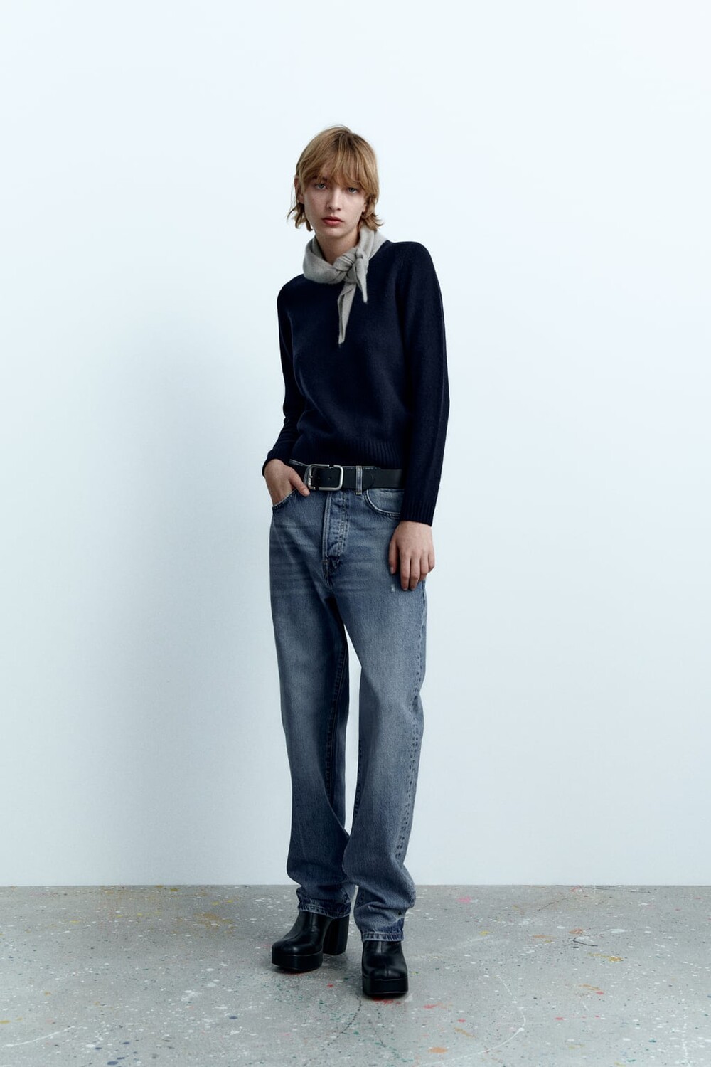 

Базовый шерстяной свитер ZARA, темно-синий