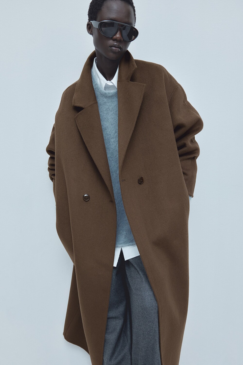 

Пальто из смесовой шерсти H&M, коричневый