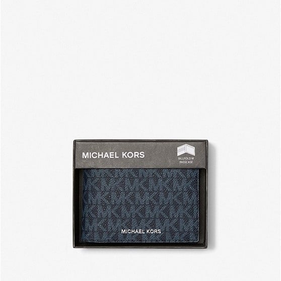 Кошелек Michael Kors Harrison Logo Billfold With Passcase, Тёмно-синий - фото