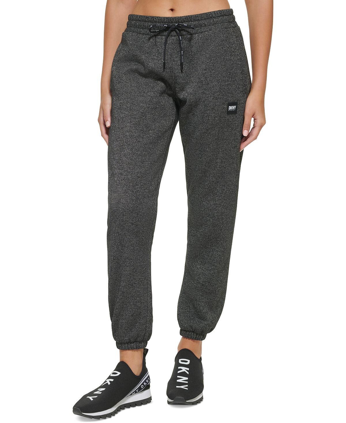 

Женские брюки-джоггеры active sparkle fleece с высокой талией DKNY, черный