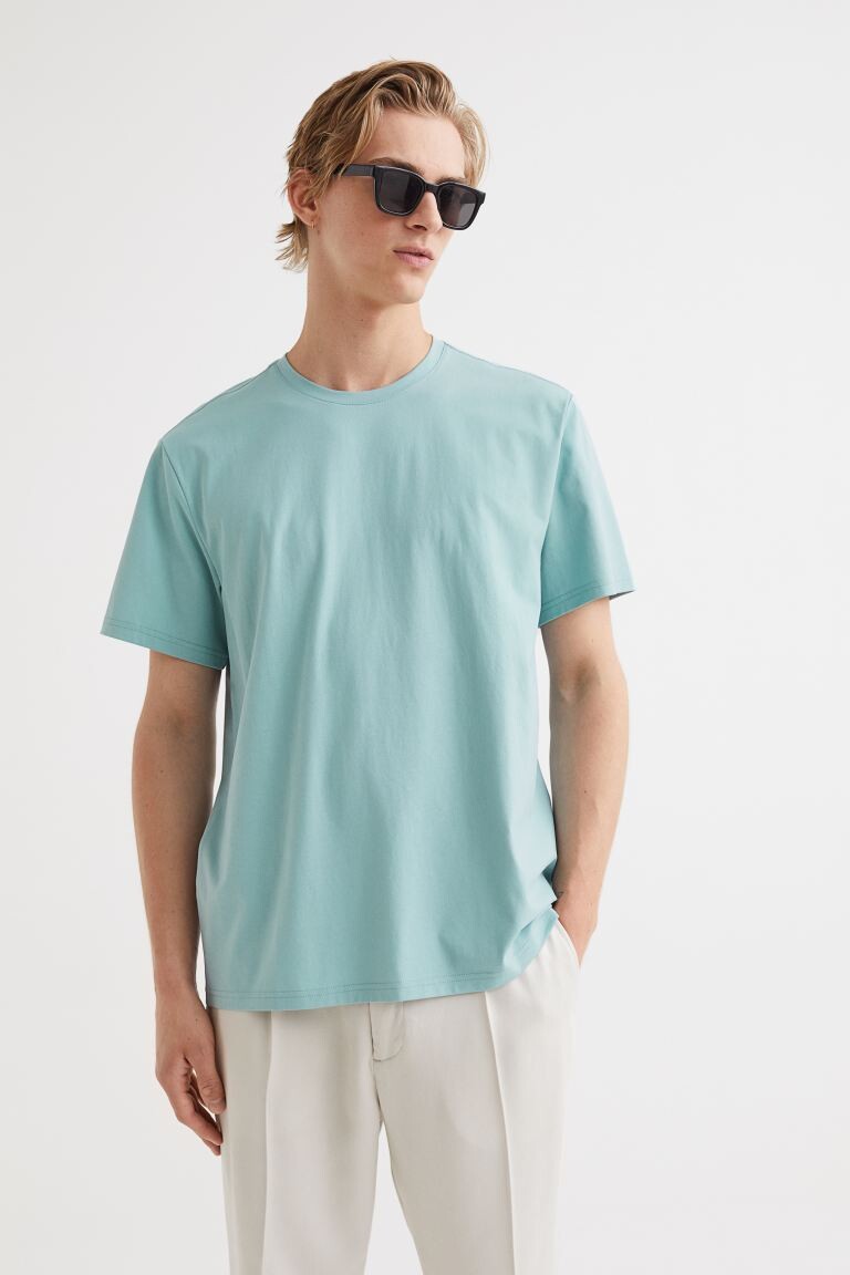 

Хлопковая футболка стандартного кроя Pima H&M, бирюзовый