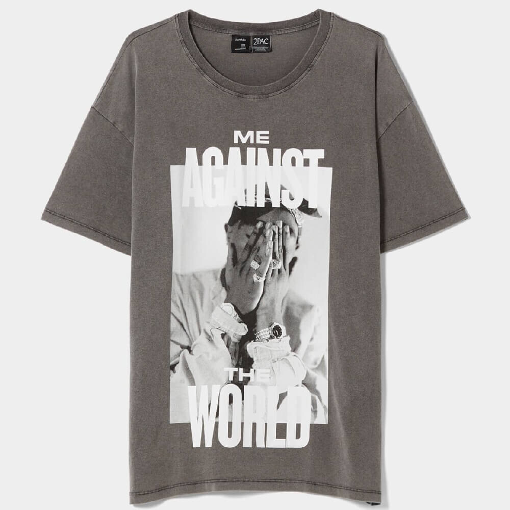 

Футболка Bershka Short Sleeve Tupac, серый/принт
