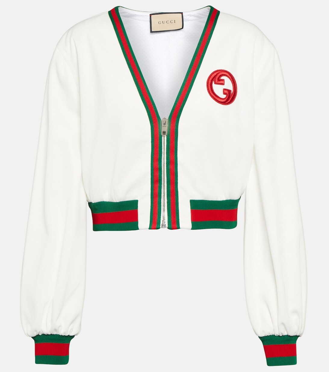 

Укороченная куртка Interlocking G Web Stripe GUCCI, белый