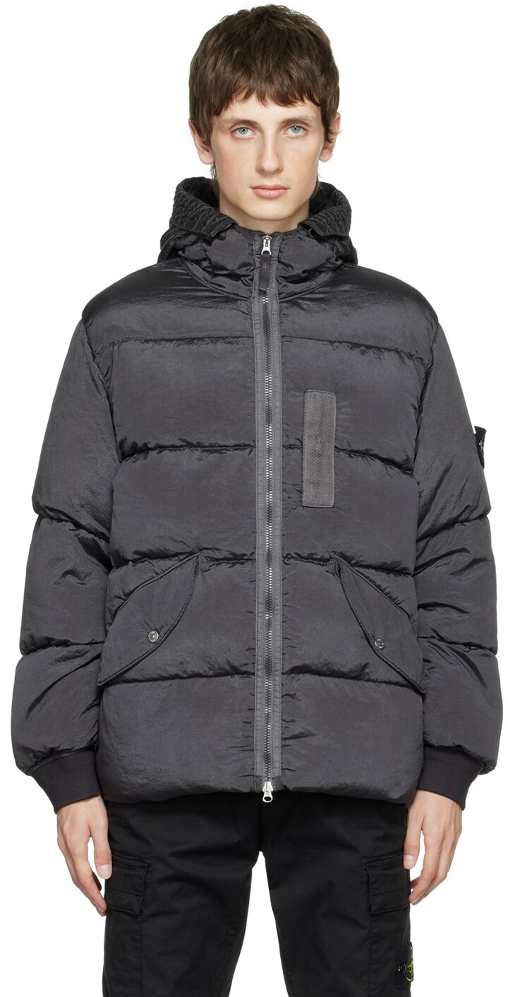 

Черный металлический пуховик из эконила Stone Island