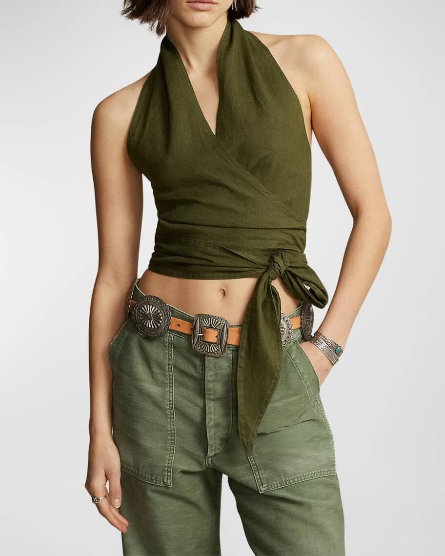 

Укороченный льняной топ с бретелью через шею Polo Ralph Lauren
