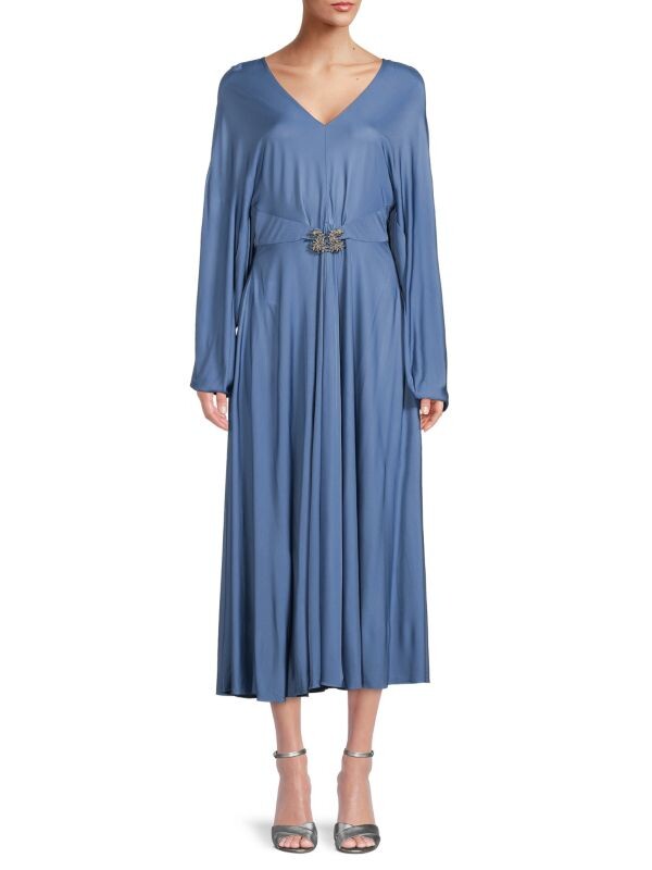 

Плиссированное платье миди с v-образным вырезом Valentino Blue