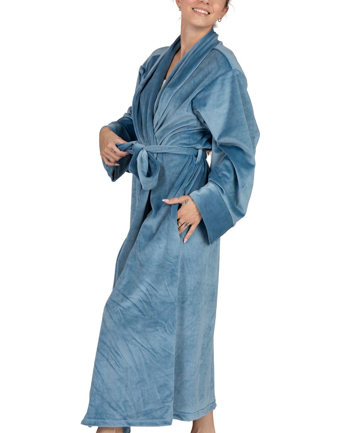 Женский бархатный халат из мягкого велюра Pure Fiber, синий – заказать подоступной цене из-за рубежа в «CDEK.Shopping»