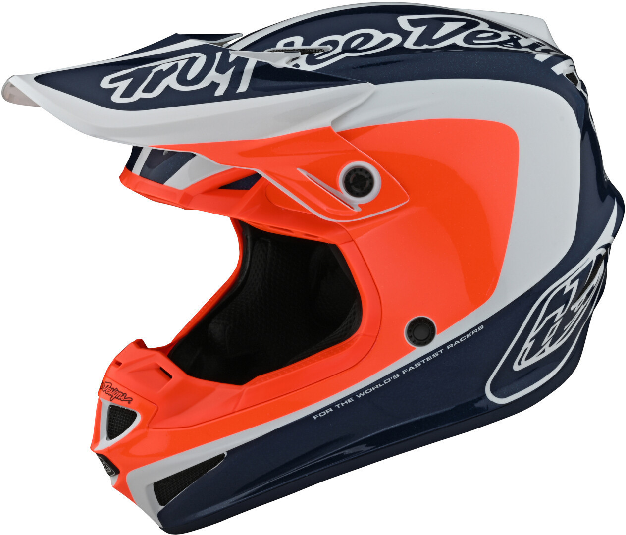 Шлем Troy Lee Designs SE4 Corsa для мотокросса, бело-сине-оранжевый