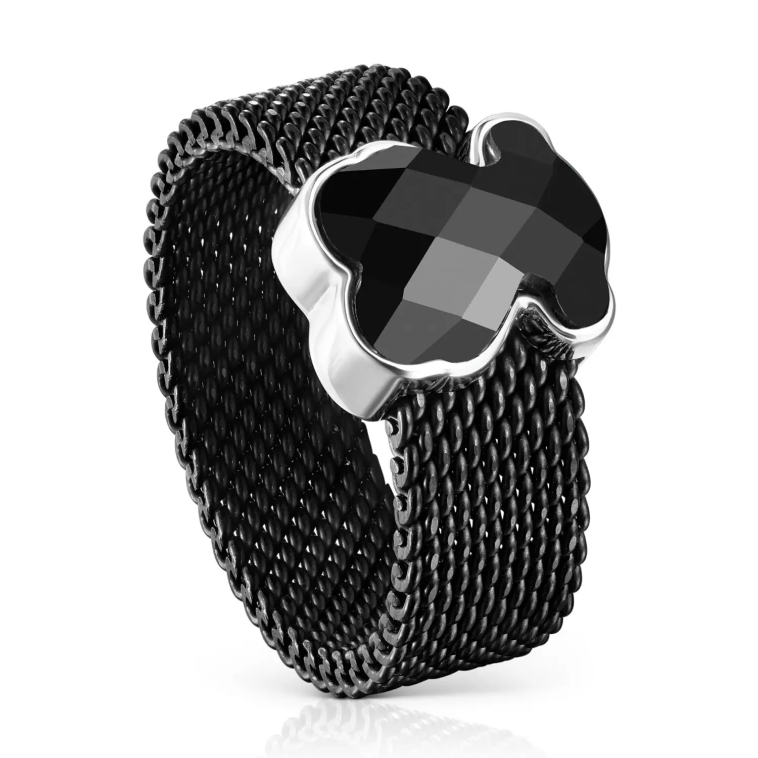 

Кольцо Tous Mesh Color Bear Motif, серебро/черная сталь/оникс