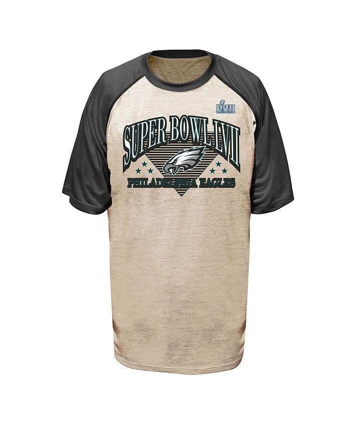 

Мужская футболка с фирменным овсяным хлопком и древесным углем Philadelphia Eagles Super Bowl LVII Triangle Strategy Raglan Big and Tall Fanatics, тан/бежевый