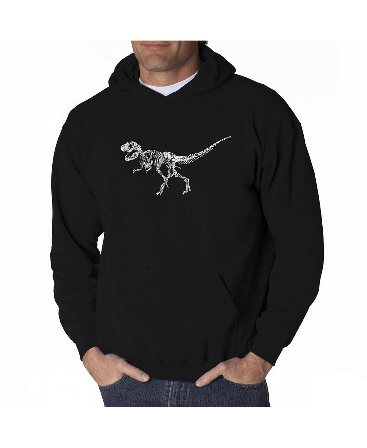 Мужская толстовка с капюшоном word art - скелет динозавра t-rex LA Pop Art, черный