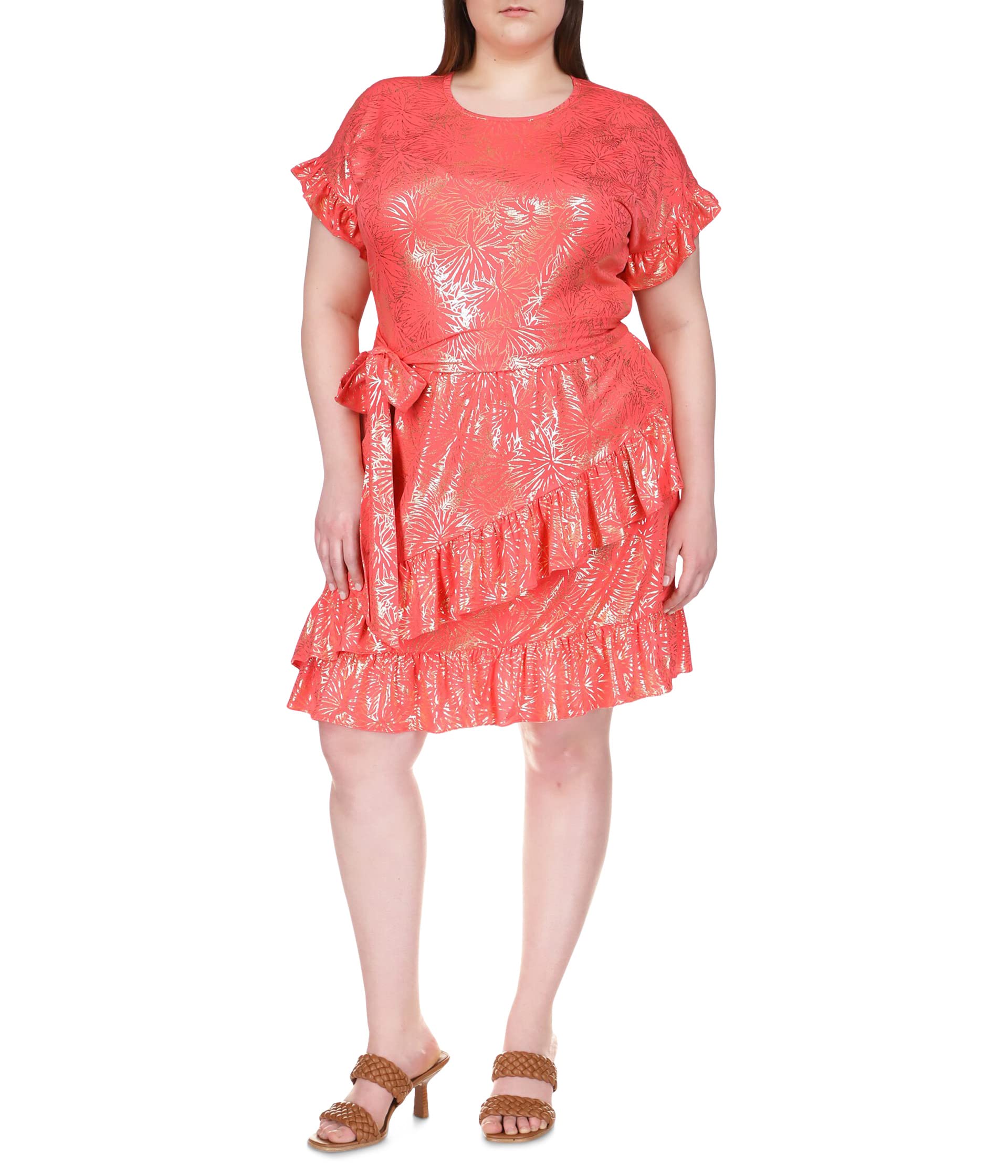 Платье MICHAEL Michael Kors, Plus Size Foil Matte Jersey Ruffle Wrap Dress
