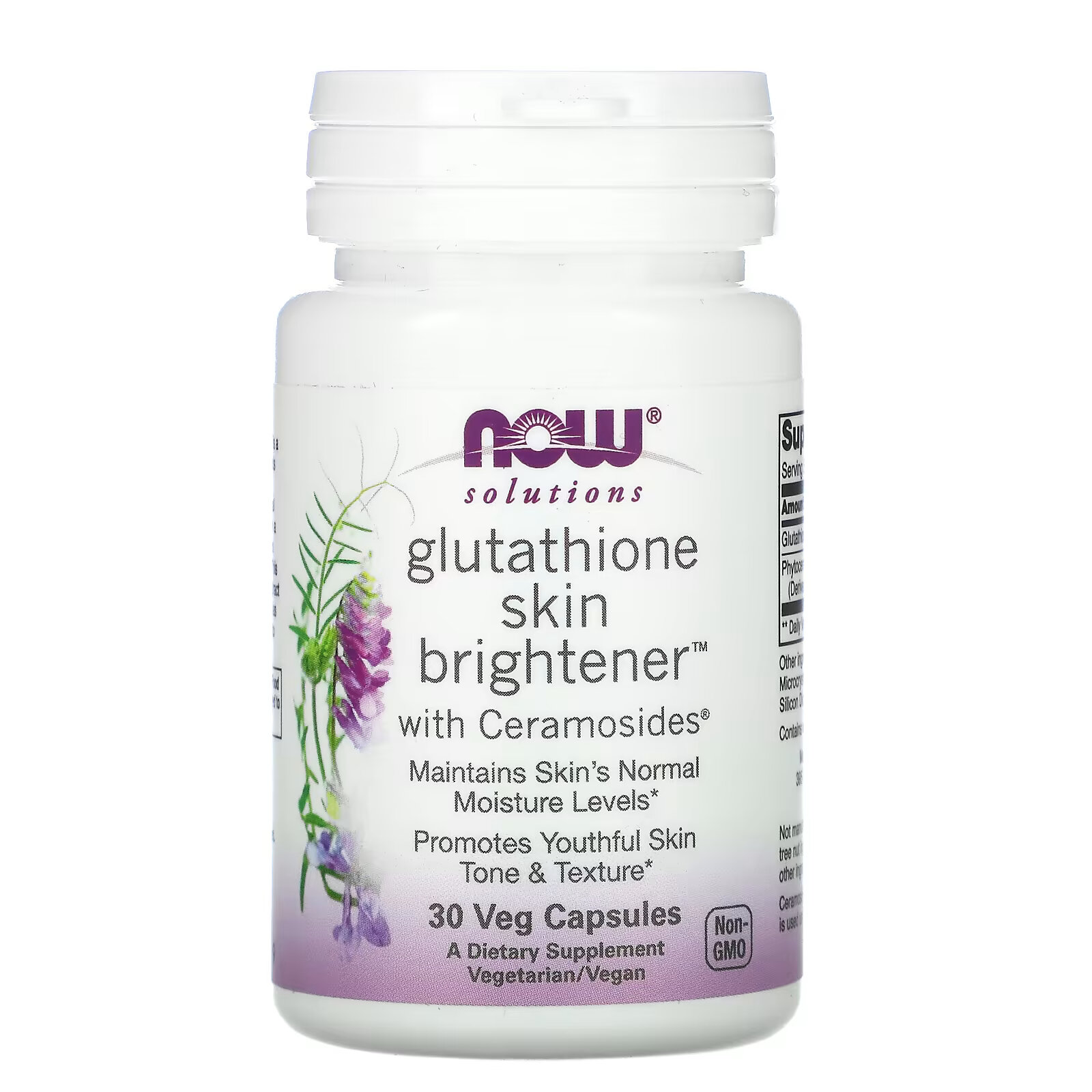 NOW Foods, Solutions, Glutathione Skin Brightene, осветляющее средство для кожи с глутатионом, 30 вегетарианских капсул - фото