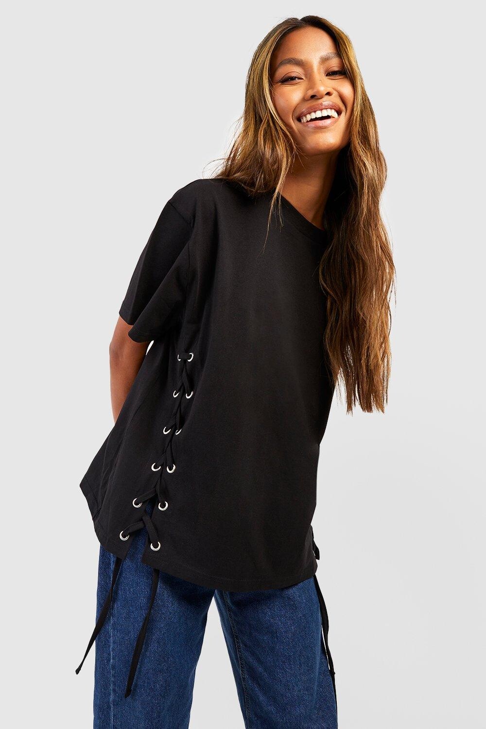 

Футболка на шнуровке Boohoo, черный