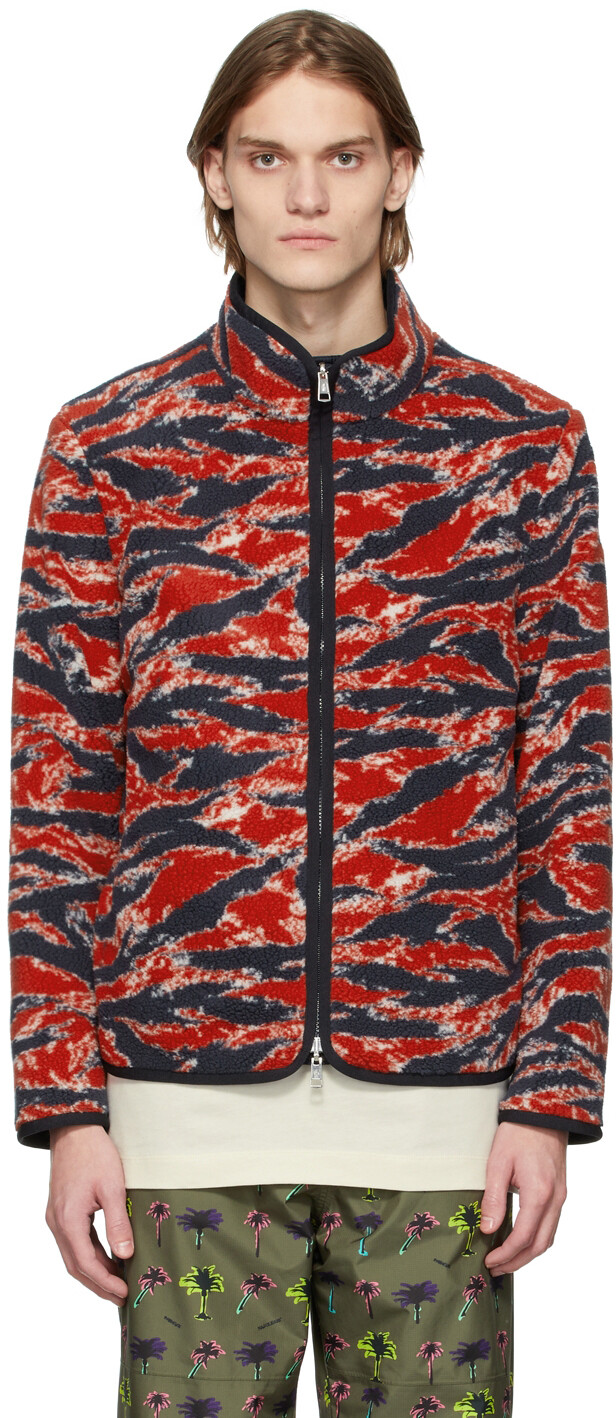 

Двусторонняя куртка в темно-сине-красную тигровую полоску Moncler, Красный