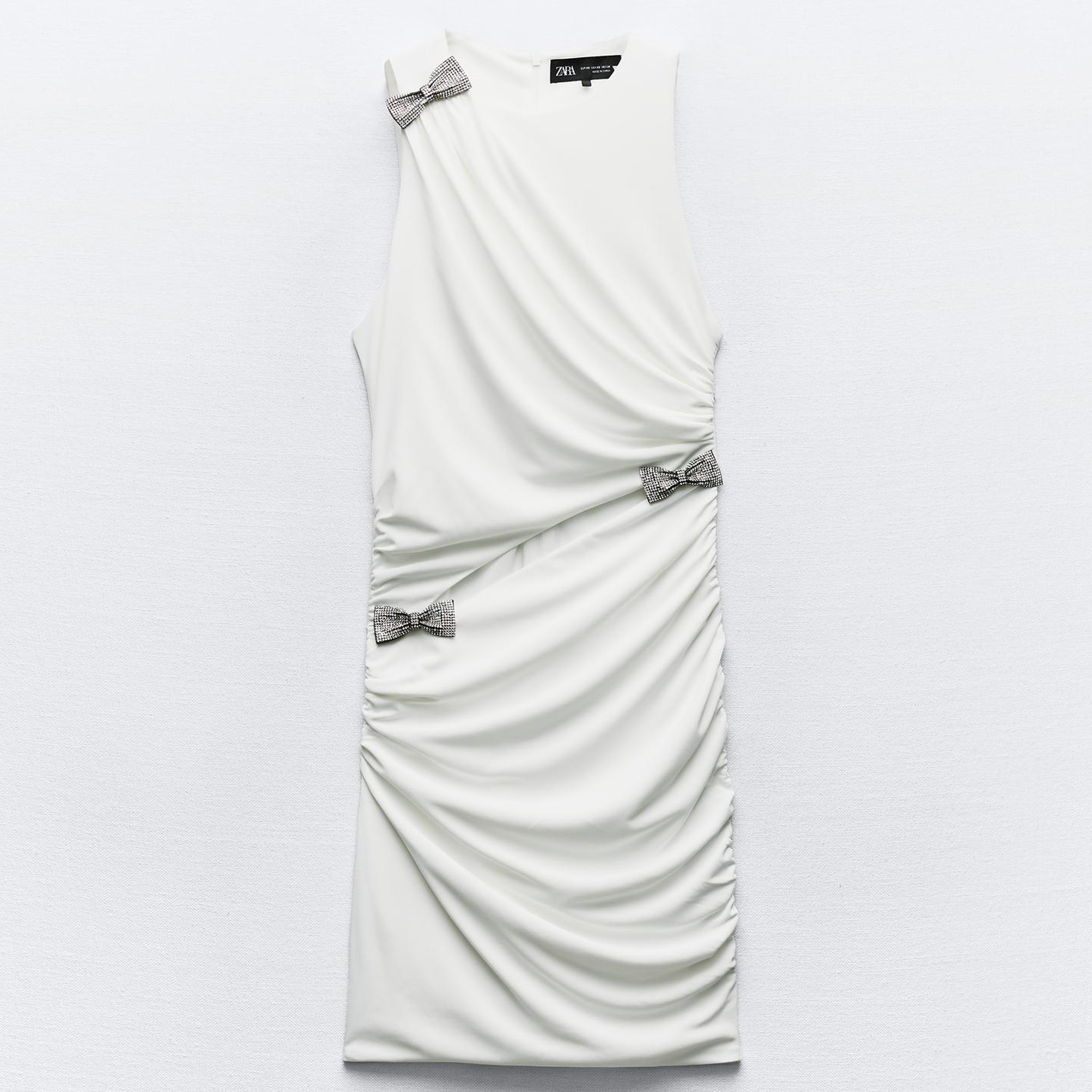 Платье Zara Cut-out With Rhinestone Bows, белый