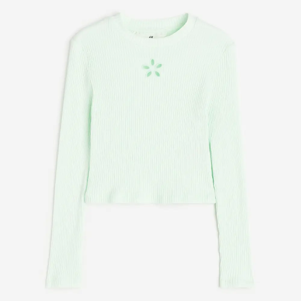 

Лонгслив H&M Kids Short Ribbed Cotton Jersey, светло-зеленый