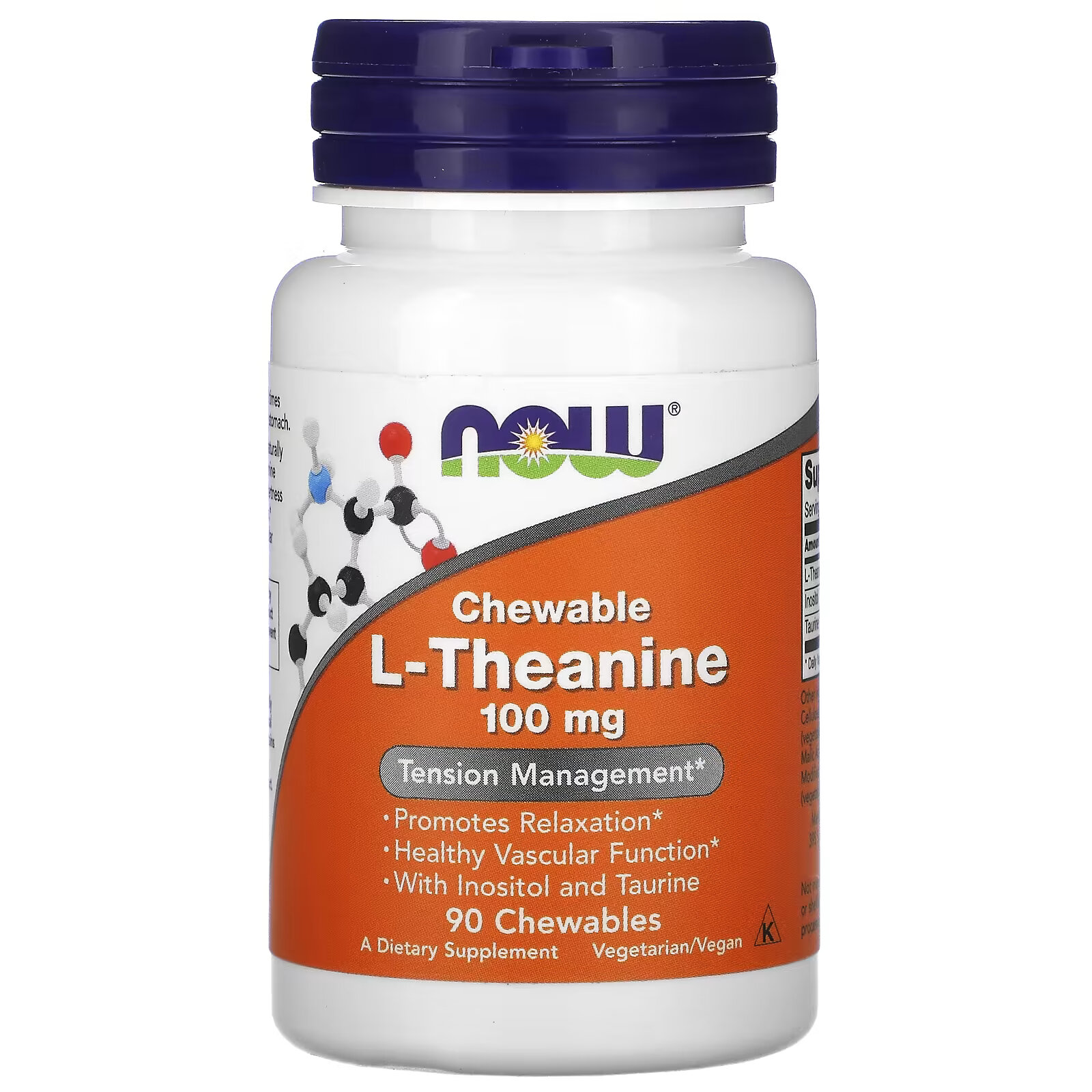 L-теанин NOW Foods 100 мг, 90 жевательных таблеток now foods l теанин в жевательных таблетках 100 мг 90 жевательных таблеток