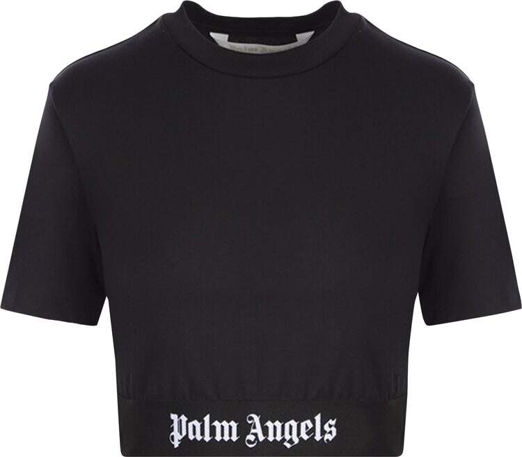 

Футболка Palm Angels Logo Tape Cropped Tee 'Black/White', черный