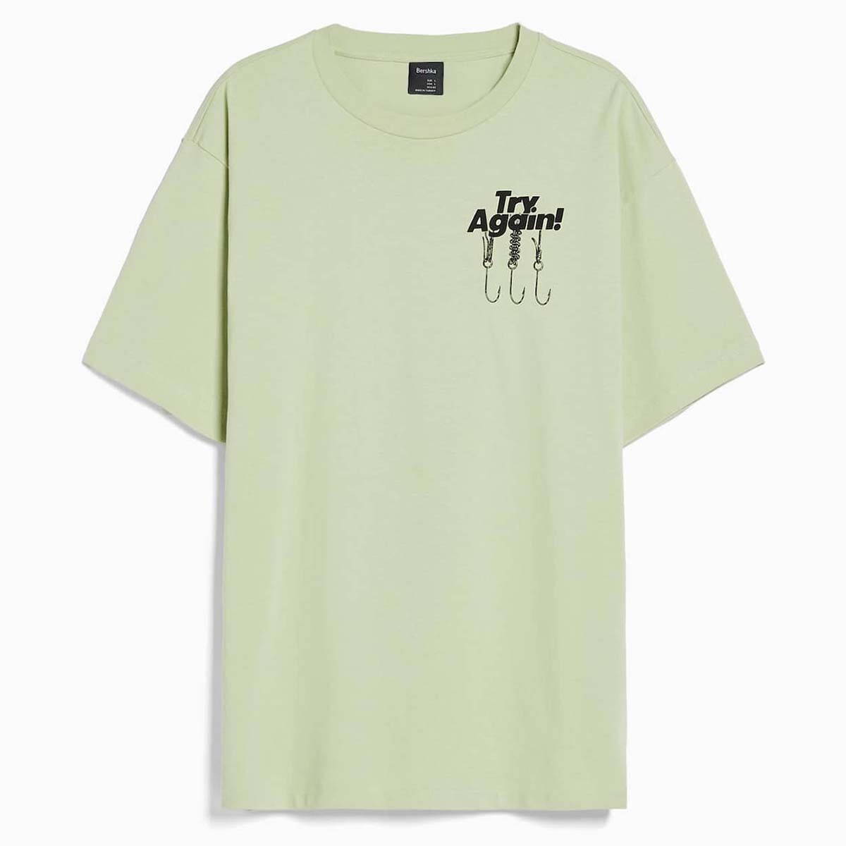 

Футболка Bershka Print Boxy Fit Short Sleeve, светло-зеленый