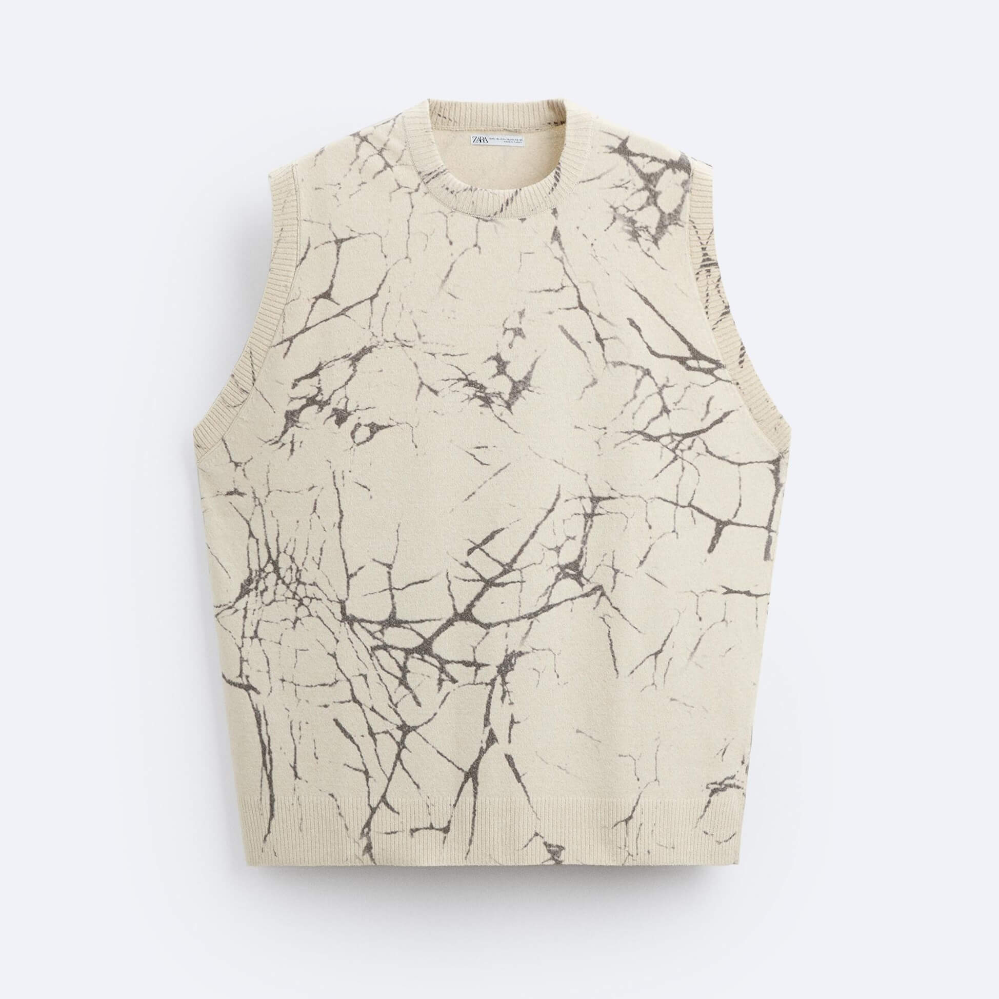 Жилет Zara Abstract Print Knit, светло-бежевый вязаный жилет в рубчик