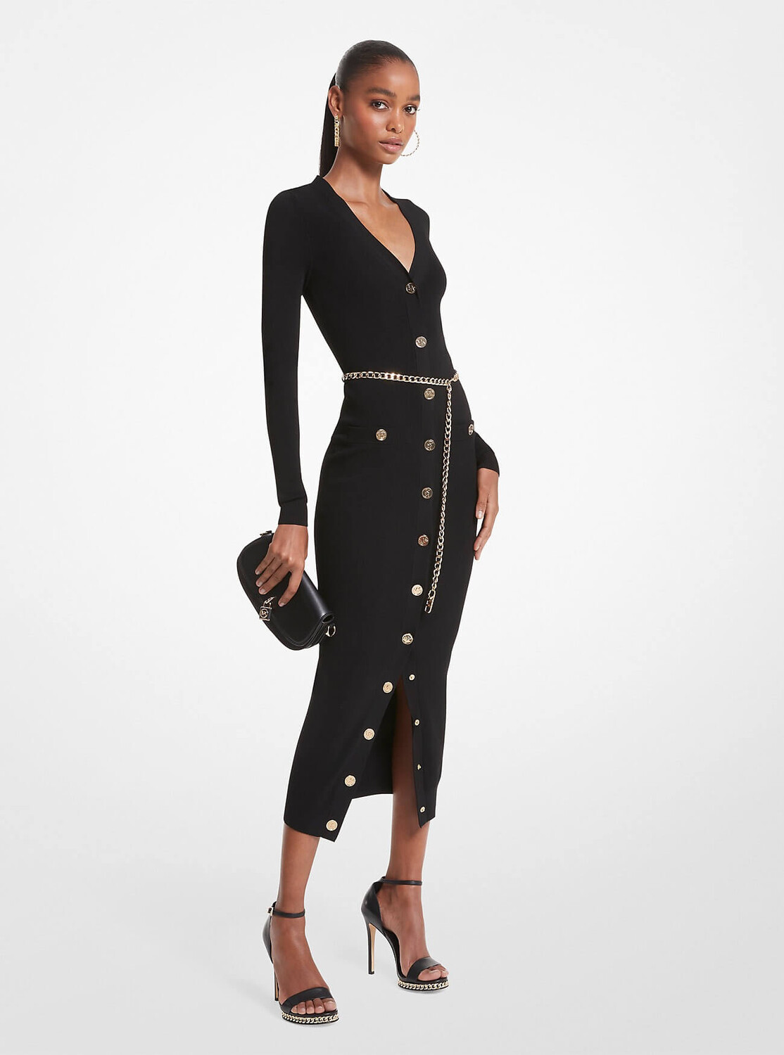 

Платье миди Michael Michael Kors Stretch Viscose Belted, черный