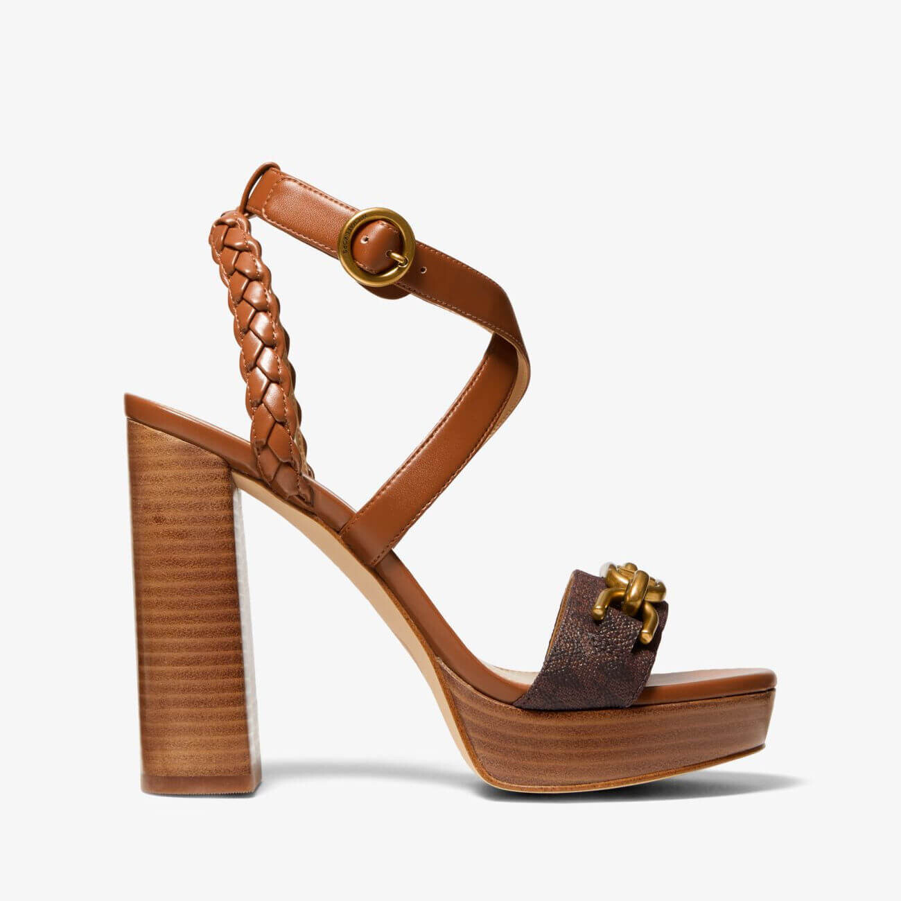 

Босоножки с плетеным ремешком и логотипом Michael Michael Kors Kailey Embellished Leather Platform, коричневый/золотой