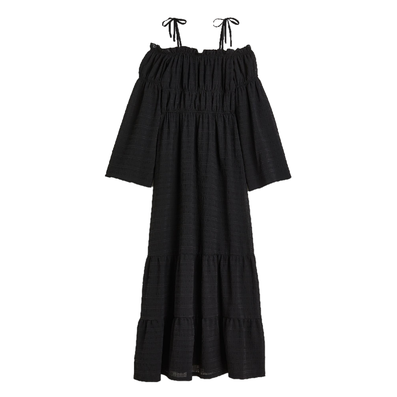Платье H&M Off-the-shoulder Tiered Maxi, черный