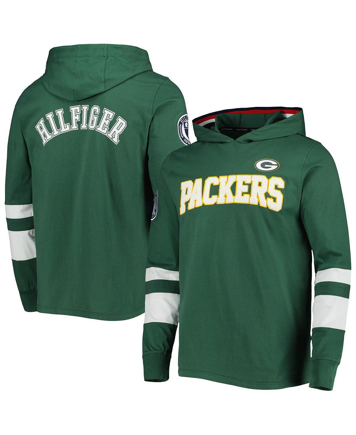 Мужская зелено-белая футболка с капюшоном с длинным рукавом green bay packers alex Tommy Hilfiger, мульти - фото