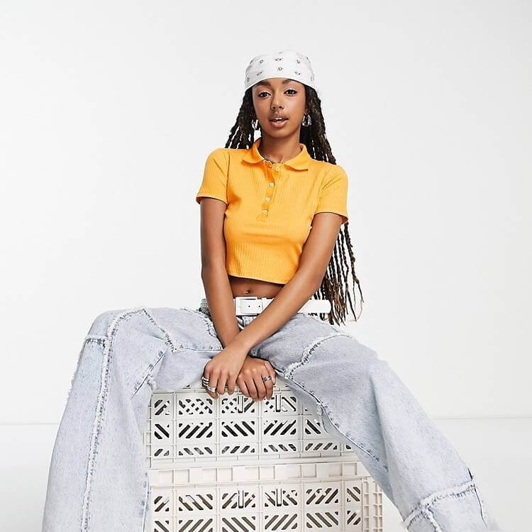

Футболка-поло Pull&Bear Cropped Button Down, оранжевый