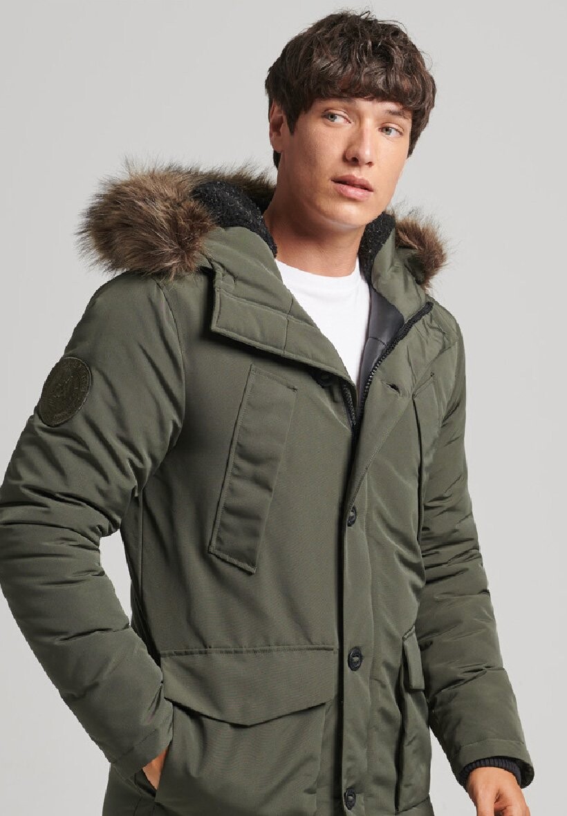 

Пальто зимнее Superdry водонепроницаемое, оливковый, Зеленый